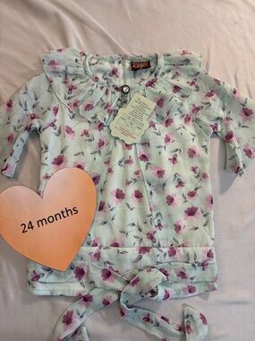 Aarvi - NWT - Blue floral chiffon blouse. Size  24 months (2/3 years)